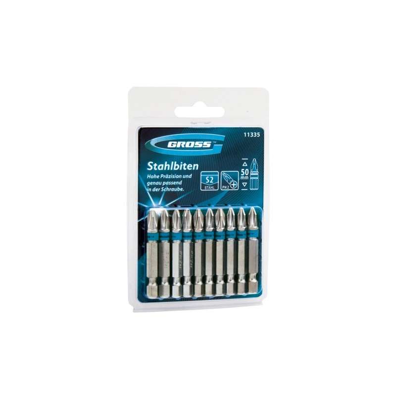 Набор бит PH2х50, сталь S2, 10шт GROSS, 000681-C