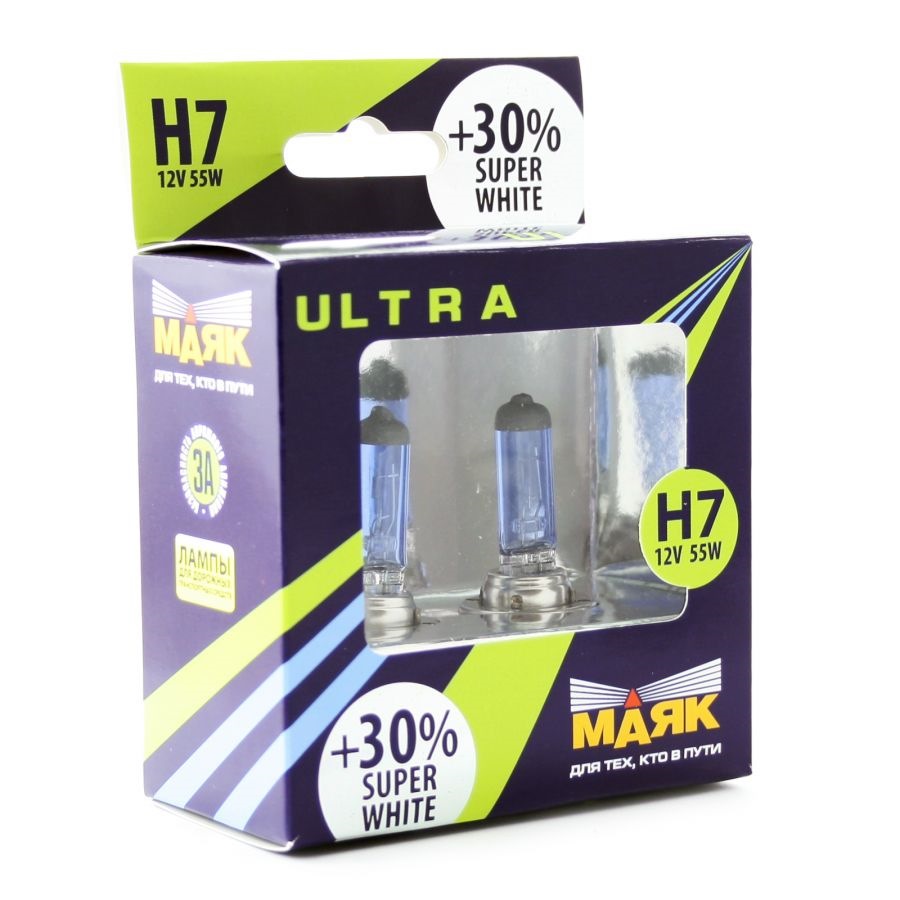 Автолампа H7 12- 55 Pх26d Super White Маяк УЛЬТРА