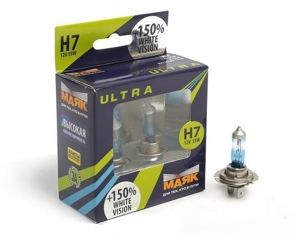 Автолампа H7 12- 55 Pх26d White Vision Маяк УЛЬТРА