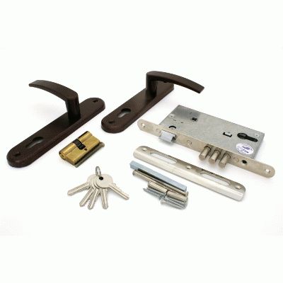 Замок врезной цилиндр 3В-4 с защелкой и ручками бронза 178 10 медь, черный , 4329,78104, 4332, 78401,78407, 89856