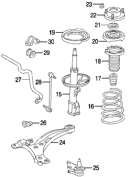 Стойка аморт. JAS0114 TOYOTA CAMRY ACV.MCV30 до 2003г. (пружина по краю) FRONT R