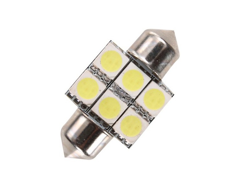 Светодиод T11х36-S8.5 (6SMD, size 5050) С5W 12V (теплый белый) (900307) WHITE TM NORD YADA