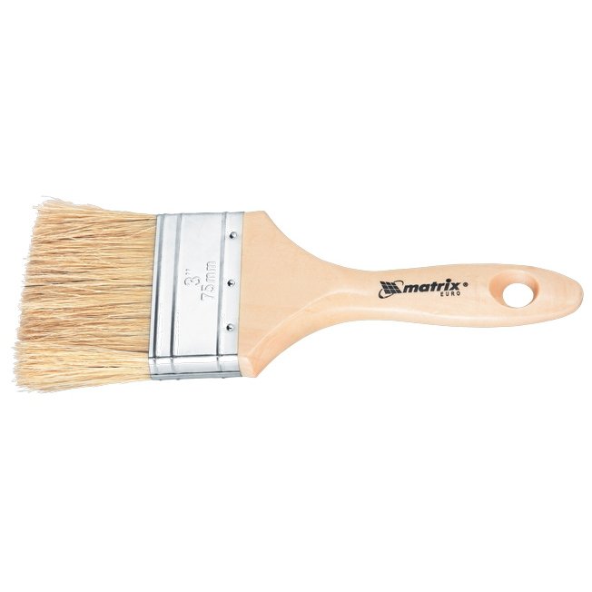 Кисть плоская Евро 3, натуральная щетина, деревянная ручка, 83056, 145607