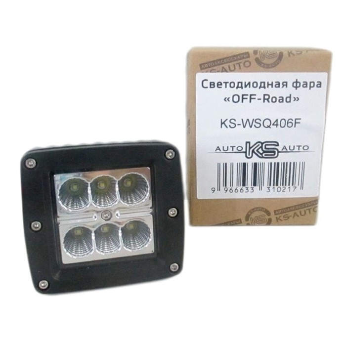 Фара противотуманная KS-WSQ406F OFF - Road, 6 диодов х3W, 18W,рассеиваемый свет, 80x77x75мм, KS-WSQ406F, 131907