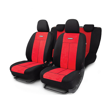 Чехлы автомобильные TT, полиэстер/велюр, 9 предметов, передний ряд, задний ряд, AIRBAG, чёрн./красн