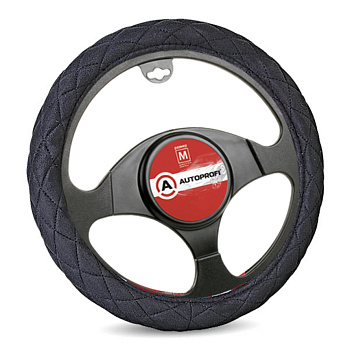 Оплетка руля алькантара, стеганая, наполнитель 1см. поролон, черная (M)