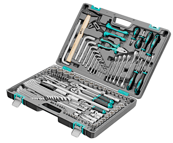 Набор инструментов, 1/2",3/8", 1/4", CrV, пластиковый кейс 142 предмета// Stels