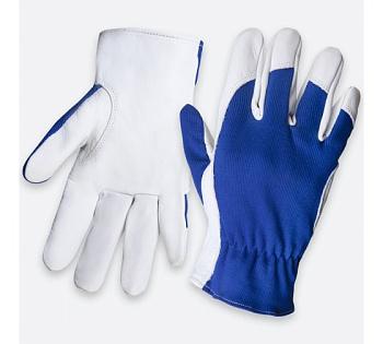 Перчатки рабочик Mechanic кожаные Jeta Safety с тыльной стороной из хлопка синий/белый р.9/L