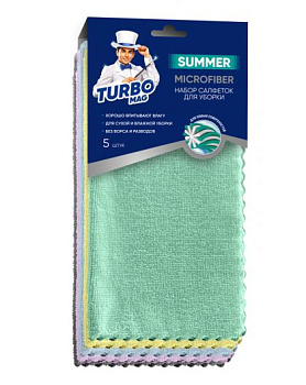 Салфетка универсальная "TURBOMAG" SUMMER, микрофибра  200г/м2, 30*30 см, 5 шт.