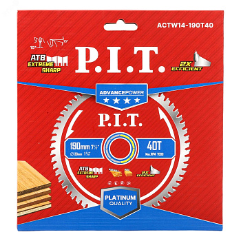 Диск пильный по дереву P.I.T. ADVANCE 190x30x2,0 мм, 40T Carbide, зуб TCG 15° (ACTW12-190T40)