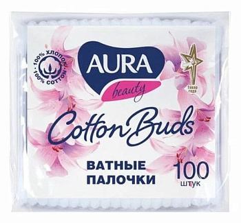Ватные палочки AURA BEAUTY п/э пакет 100шт