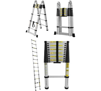 Лестница STD 2.5 стальная телескопическая двухсторонняя с шарниром 2.5+2.5м.( 8+8 ступ)
