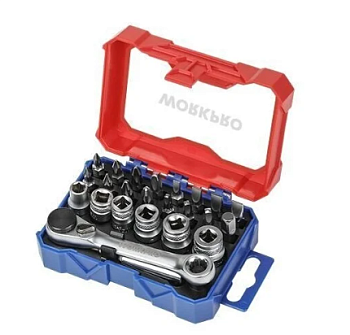 Набор бит и головок с МИНИ трещоткой 1/4" CR-V PRO (24 предмета, КЕЙС) Workpro
