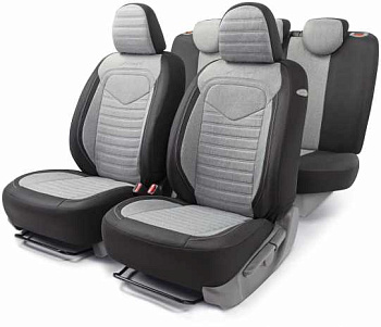 Чехлы автомобильные LINEN лен крупного плетения, 15 предметов, AIRBAG черн./св.серый