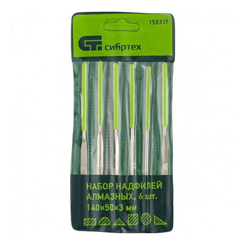 Набор надфилей алмазных 140х50х3, 6 шт//СИБРТЕХ 