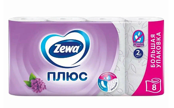 Туалетная бумага ZEWA Plus Сирень 2 слоя 8 рулонов