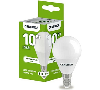Лампа светодиодная G45 10Вт шар 6500К E27 230В GENERICA LL-G45-10-230-65-E27-G