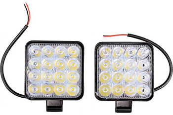 Фара светодиодная OFF ROAD 85*85(102)*17мм квадратная 12V/24V 48W 6000К SKYWAY компл 2 шт 16 диодов 