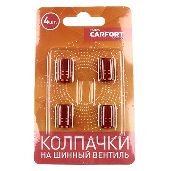 Колпачки на шинный вентиль CARFORT декоративный, цвет красный, к-т 4шт