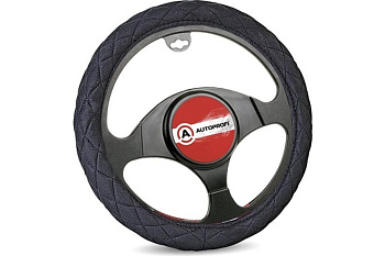 Оплетка руля алькантара, стеганая, наполнитель 1см поролон, черный, L