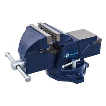 Тиски слесарные поворотные КОБАЛЬТ ширина губок 100мм, захват 100мм, 7кг, наковальня