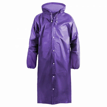 Дождевик-плащ EVA, фиолетовый, на кнопках, рукава на резинках, 110 мк, Komfi