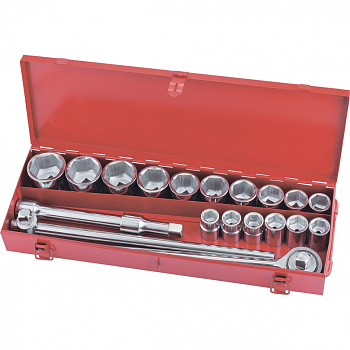 Набор торцевых головок, квадрат, 3/4", головки 19х50мм, 20 предм., в метал. боксе MATRIX