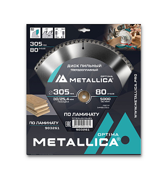 Диск пильный тв. сплав. METALLICA Optima 305x30/25,4 мм, 80 зубов, Т=3,0 мм по ламинату