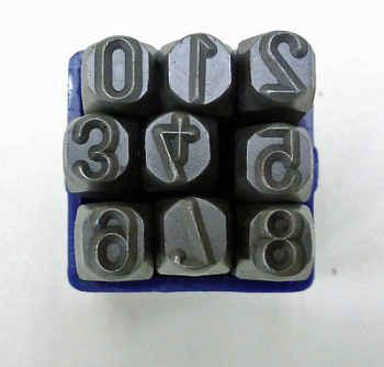 Клейма ручные цифровые стальные (к-т=9шт) высота шрифта 5мм 16251