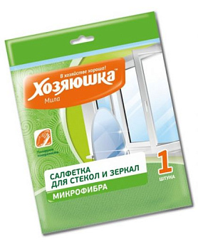 Салфетка для стекла и зеркал "ХОЗЯЮШКА Мила" микрофибра 280гр/м2, 30*30см 1 шт