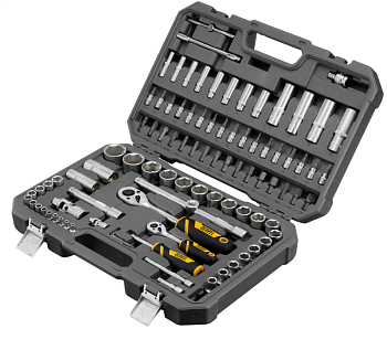 Набор инструментов, 1/2", 1/4", CrV, S2, пластиковый кейс, 94 предмета// Denzel