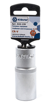 Головка торцевая глубокая КОБАЛЬТ 1/2", 24 мм, Cr-V