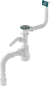 Сифон для кухни 1 1/2"х40 с мет.реш. с прямоуг. переливом с отв. с/м с г.т. 40х40/50   Aquant 