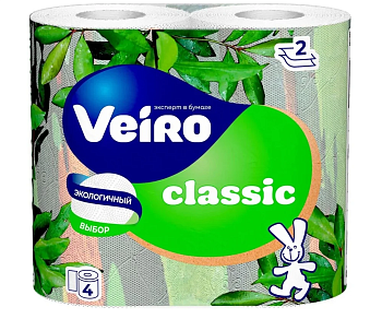 Туалетная бумага быт., спайка 4 шт., 2-х слойная, (4х15м),VEIRO Classic(Вейро),белая,5с24,ш/к90988