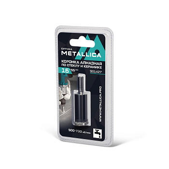 Коронка алмазная METALLICA Optima 16x55 мм, #80, по стеклу, плитке