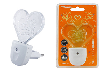 Ночник "Сердце" с датчиком света, светодиодный, 0,3Вт 220В TDM