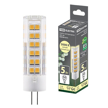 Лампа светодиодная G4-5 Вт-AC/DC 12 В-3000 К, SMD, 16x57мм TDM