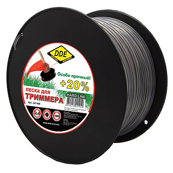 Корд триммерный на катушке DDE "Hard line" (круг армированный) 2,4 мм х 180 м, серый/красный