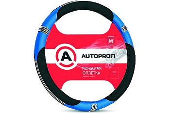 Оплетка руля натур.кожа/вставки из экокожи, хромиров.кольца черн./синяя (M)