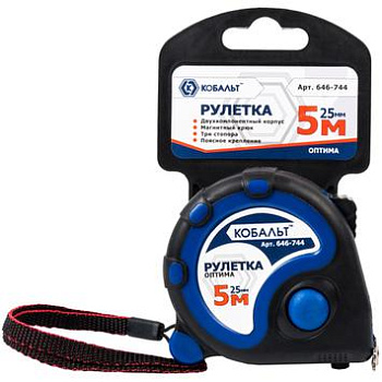 Рулетка КОБАЛЬТ Оптима 5м x 25мм двухкомпонентный корпус