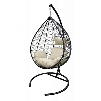 Кресло подвесное Сфера  (стойка+основание черн.. корзн.чкрн., подуш. беж.)