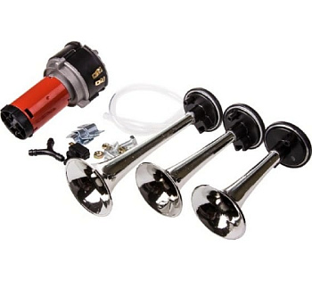Сигнал звуковой 3 рожка воздушный SKYWAY 013 L=140/160/220мм 12V 110dB 10А