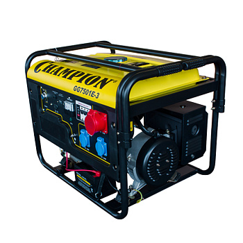Генератор CHAMPION GG7501E-3 (400В 7,5/8,1кВАcosф=0,8 15лс25л230/12В84,2кг,эл.стартер,счетч.колеса)