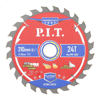 Диск пильный по дереву P.I.T. ADVANCE 210x30x1,4 мм, 24T Carbide, зуб ATB 15° (ACTW14-210T24)