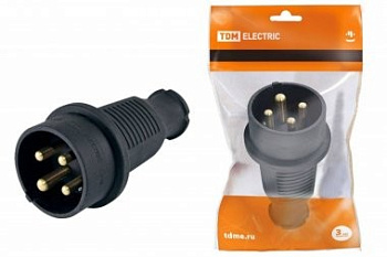 Вилка прямая каучук 3ф 32А 3Р+ 380В Т-Пласт резаковый штепсель