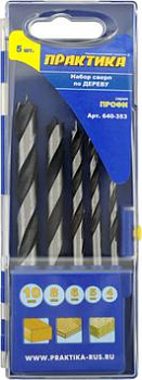 Набор сверл по дереву ПРАКТИКА "Профи" 5шт 4,5,6,8,10 мм в кассете (арт. 640-353)
