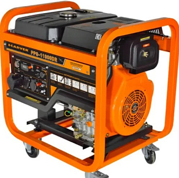 Генератор CARVER PPG -11000DR дизель (LT-1100F, 8,5/9,5кВт, 220В, ATS-порт,бак20л,э/старт,медь)4ш/п