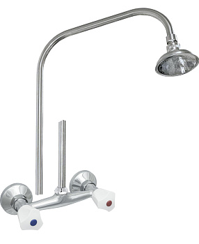 Смеситель стационар ЦС-СМ 293/1 К Белый пласт. маховик с душем и лейкой