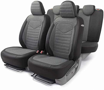 Чехлы автомобильные LINEN лен крупного плетения, 15 предметов, AIRBAG черн./т.серый