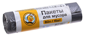 Пакеты для мусора "Жу-Жу. За порядком я слежу" 60 литров, 15 шт. в рулоне